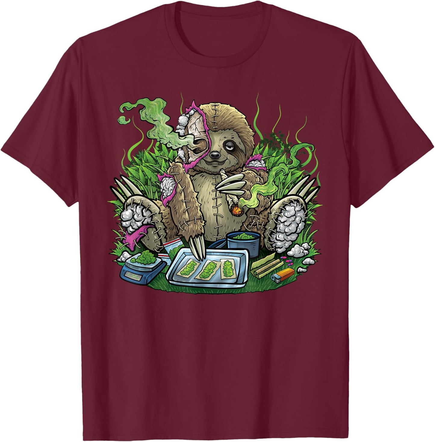 420 Sloth Stiffer Costume Hemp Leaf Cannabis Marijuana Weed , black T-Shirt - T-Shirt | Maroon
