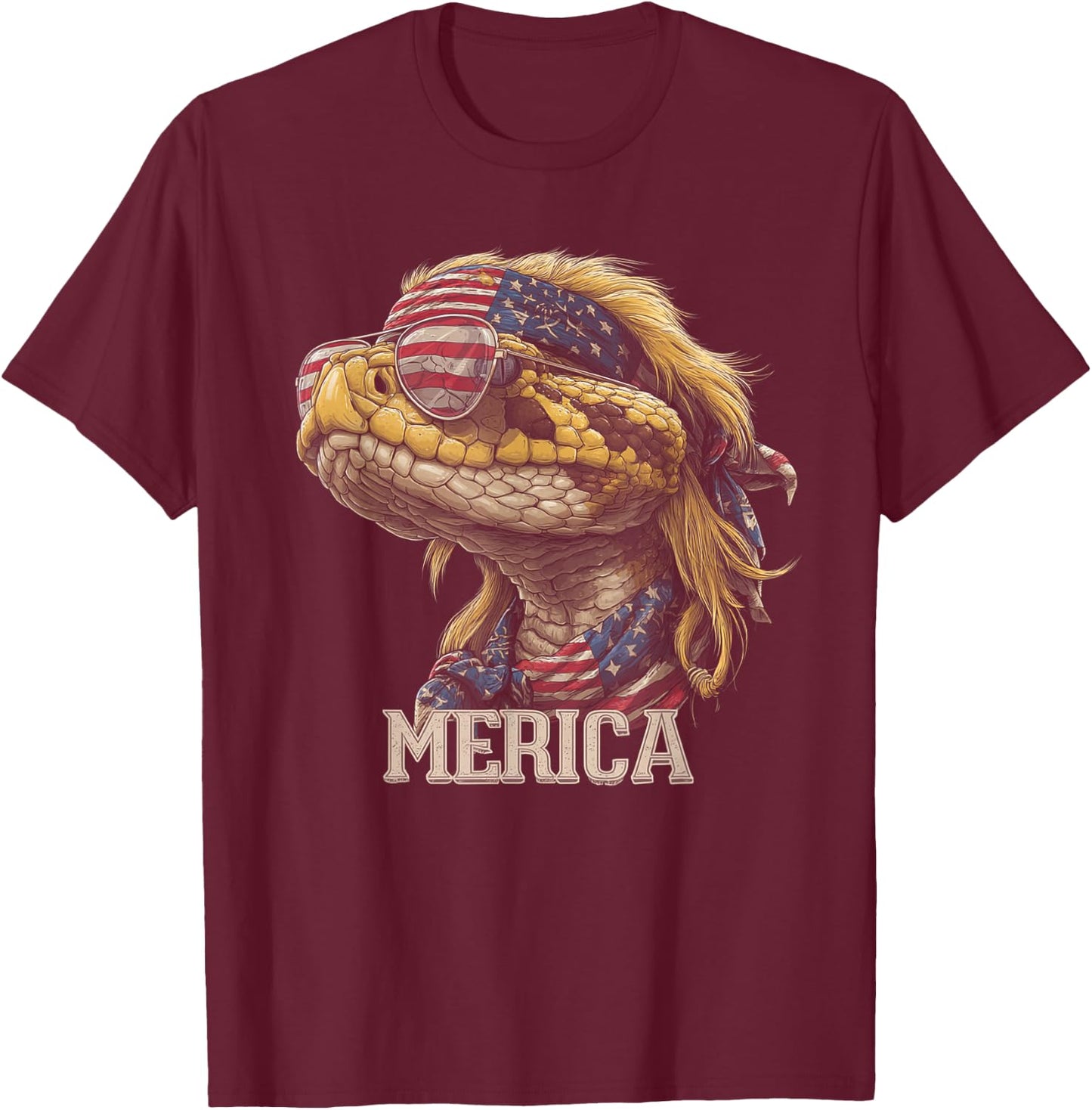 Rattlesnake Snake - Patriotic 4th of July American Flag T-Shirt - T-Shirt | Maroon