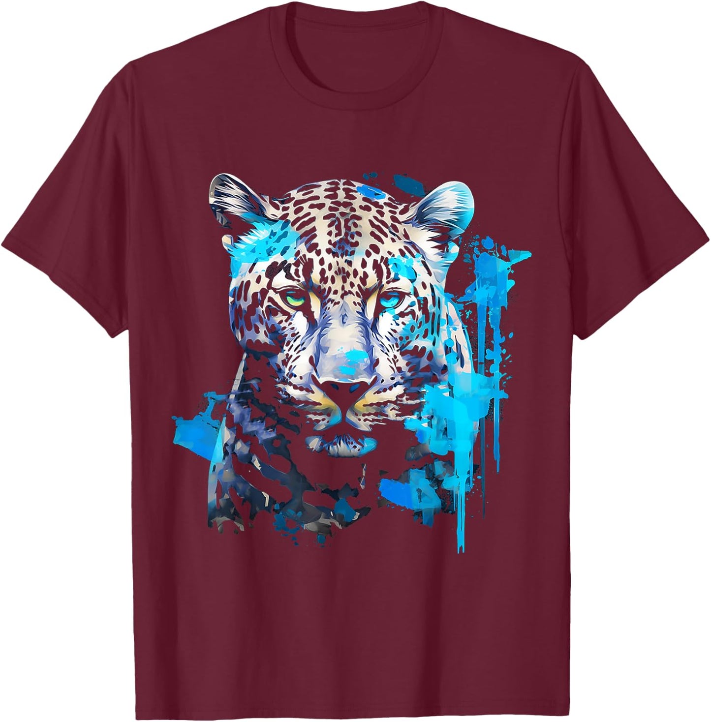 Leopard Abstract Animal Art Painting Graphic Leopard T-Shirt - T-Shirt | Maroon