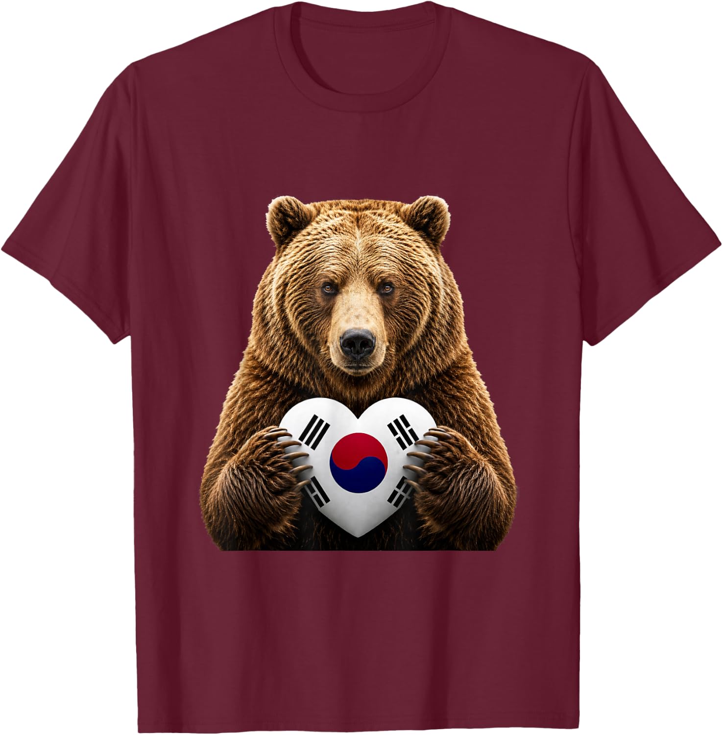South Korea Flag Heart Pride Heritage Bear South Korean T-Shirt - T-Shirt | Maroon
