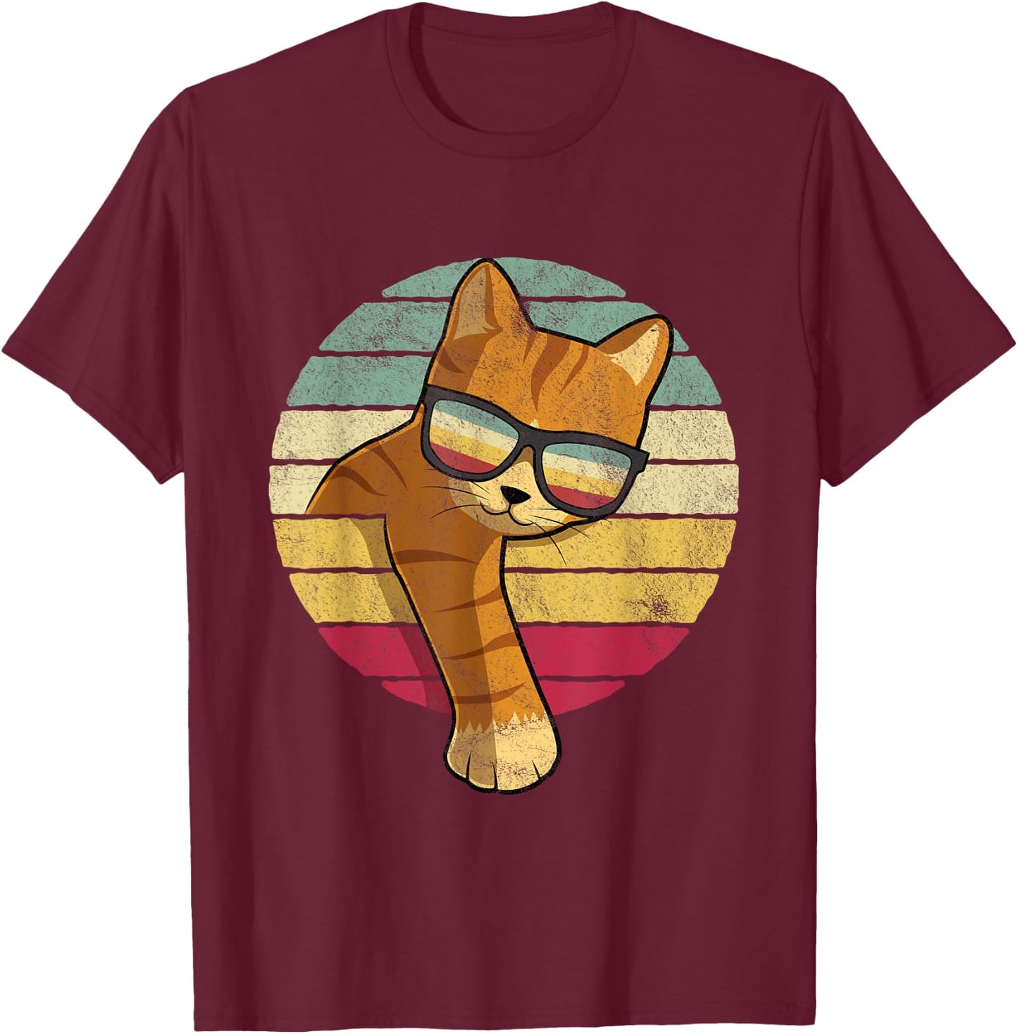 Retro Tabby Cat - Funny Orange Cat Sunglasses T-Shirt - T-Shirt | Maroon