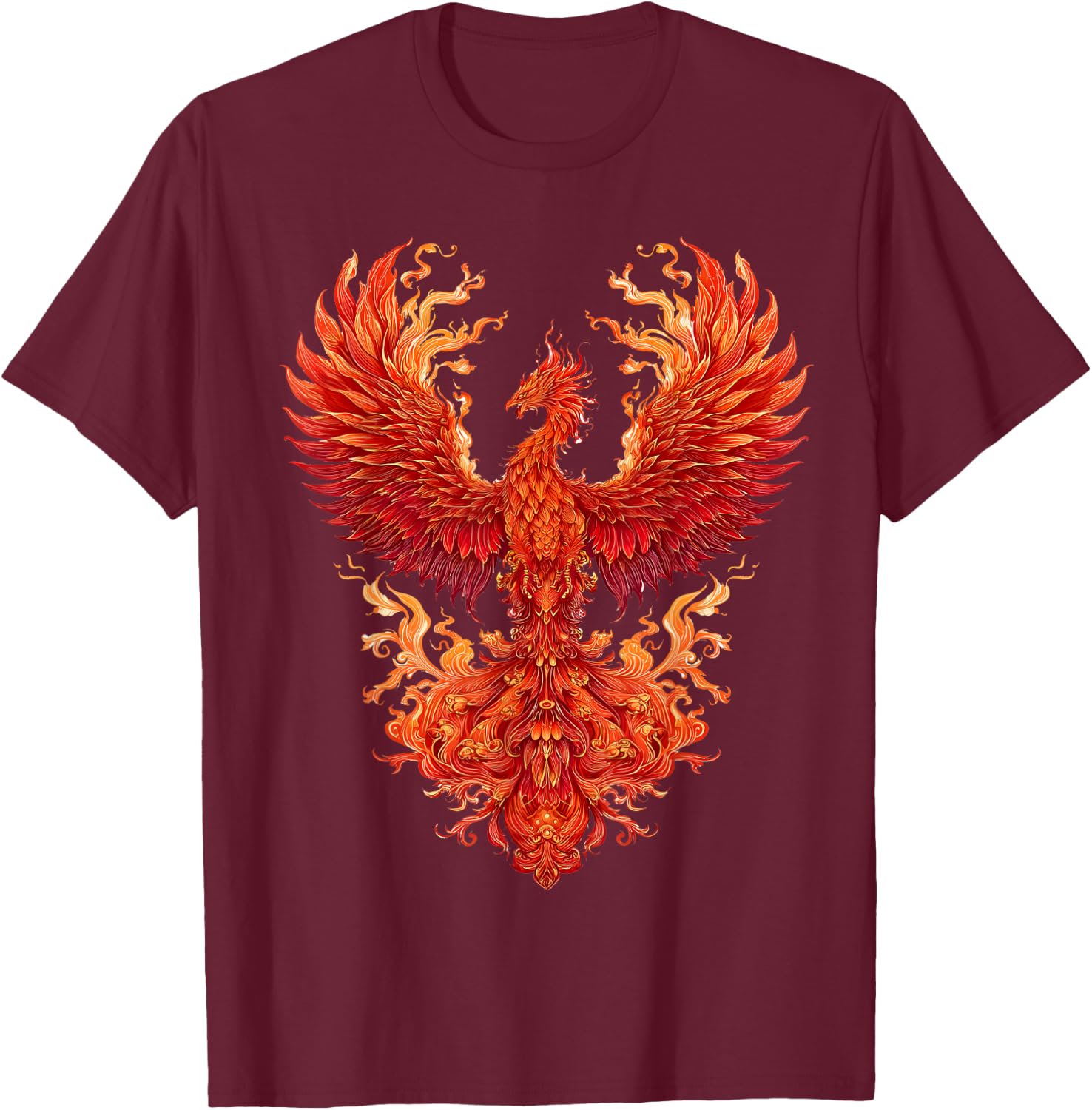 Flaming Dragon Mythical Creature T-Shirt - T-Shirt | Maroon
