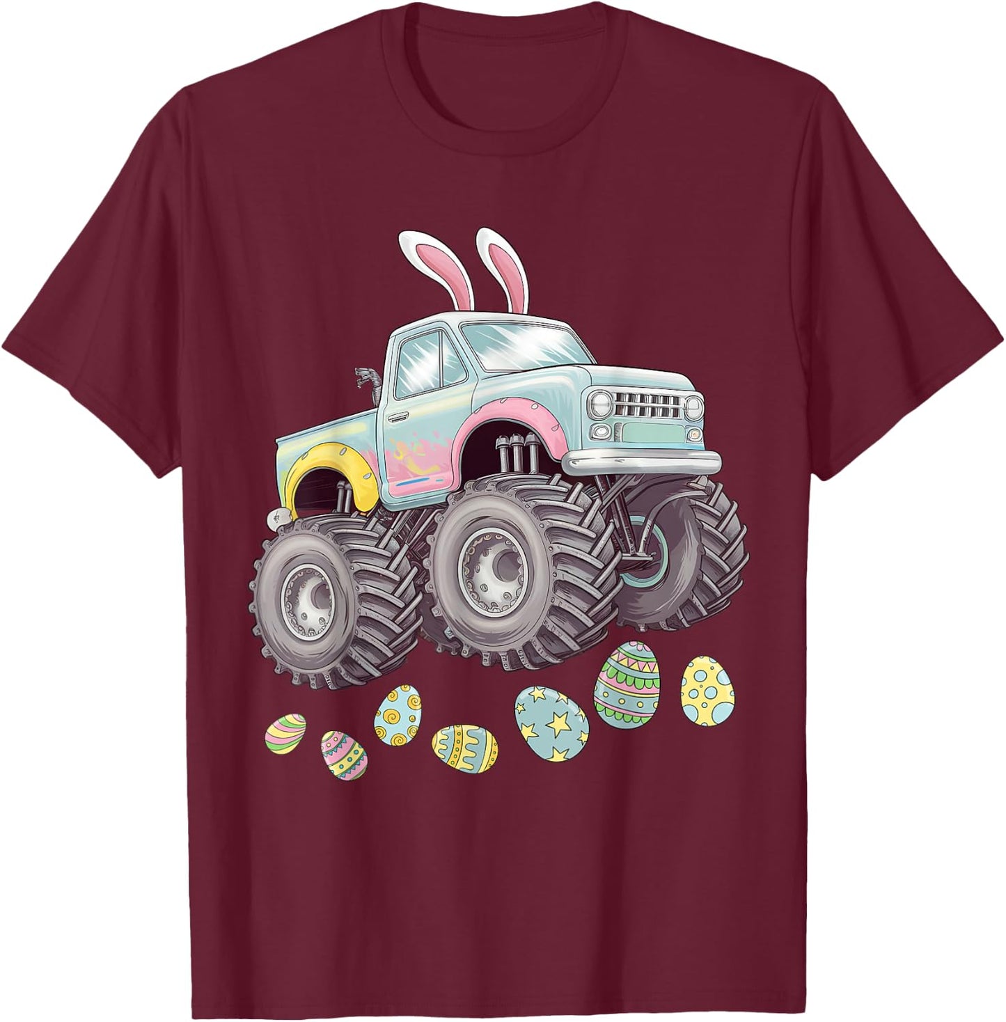 Monster Truck Easter Boys Toddler Kids Bunny Easter Egg Hunt T-Shirt - T-Shirt | Maroon
