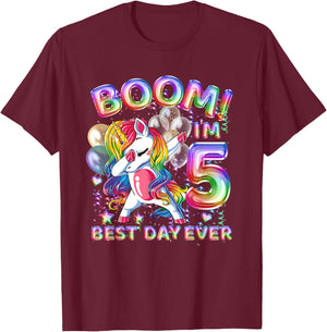 Cute Unicorn 5th Birthday Girl Party 5 Years Old Dabbing T-Shirt - T-Shirt | Maroon