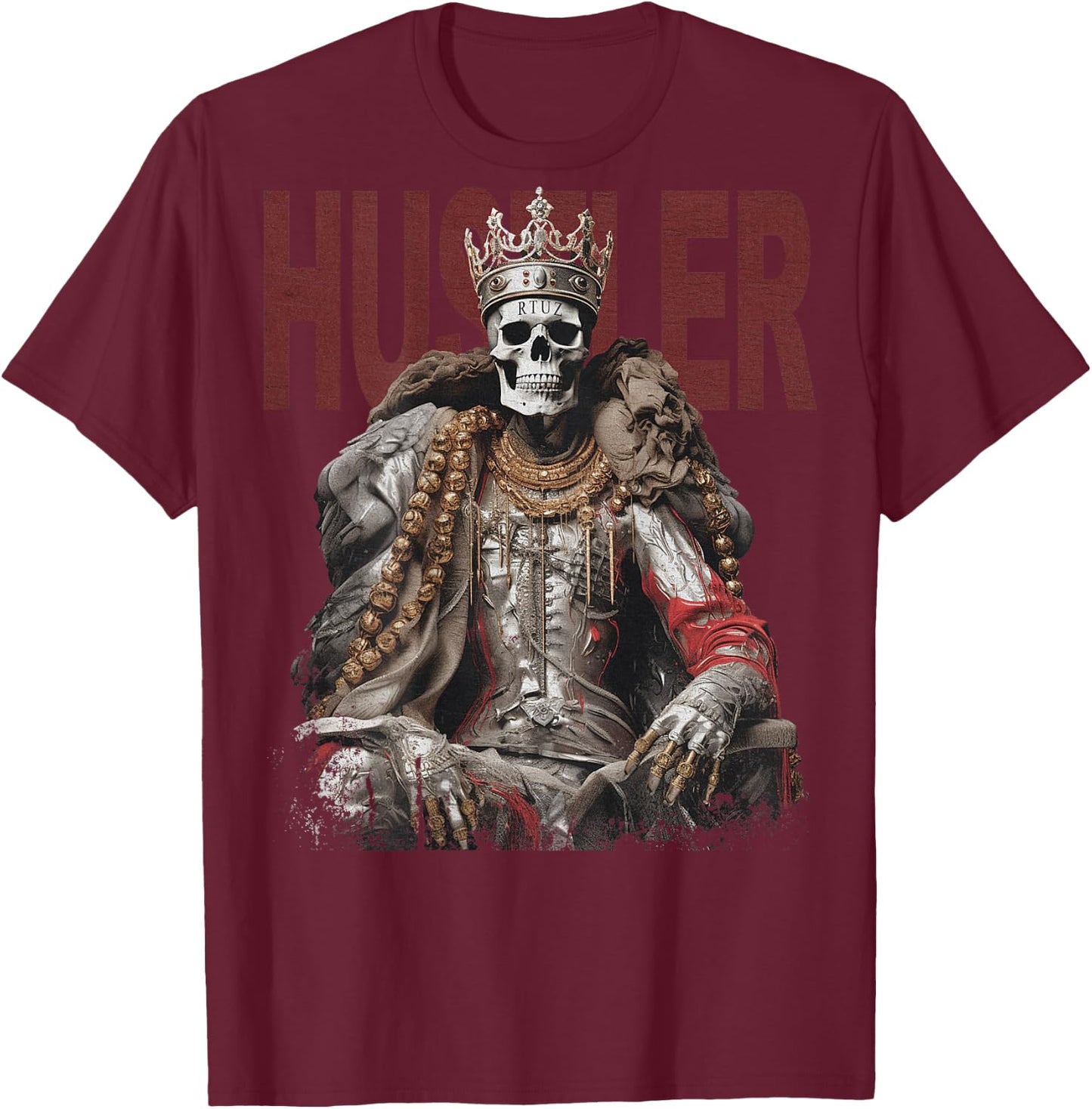 Backprint Streetwear Mode Vintage Damen Herren Schädel Skull T-Shirt - T-Shirt | Maroon