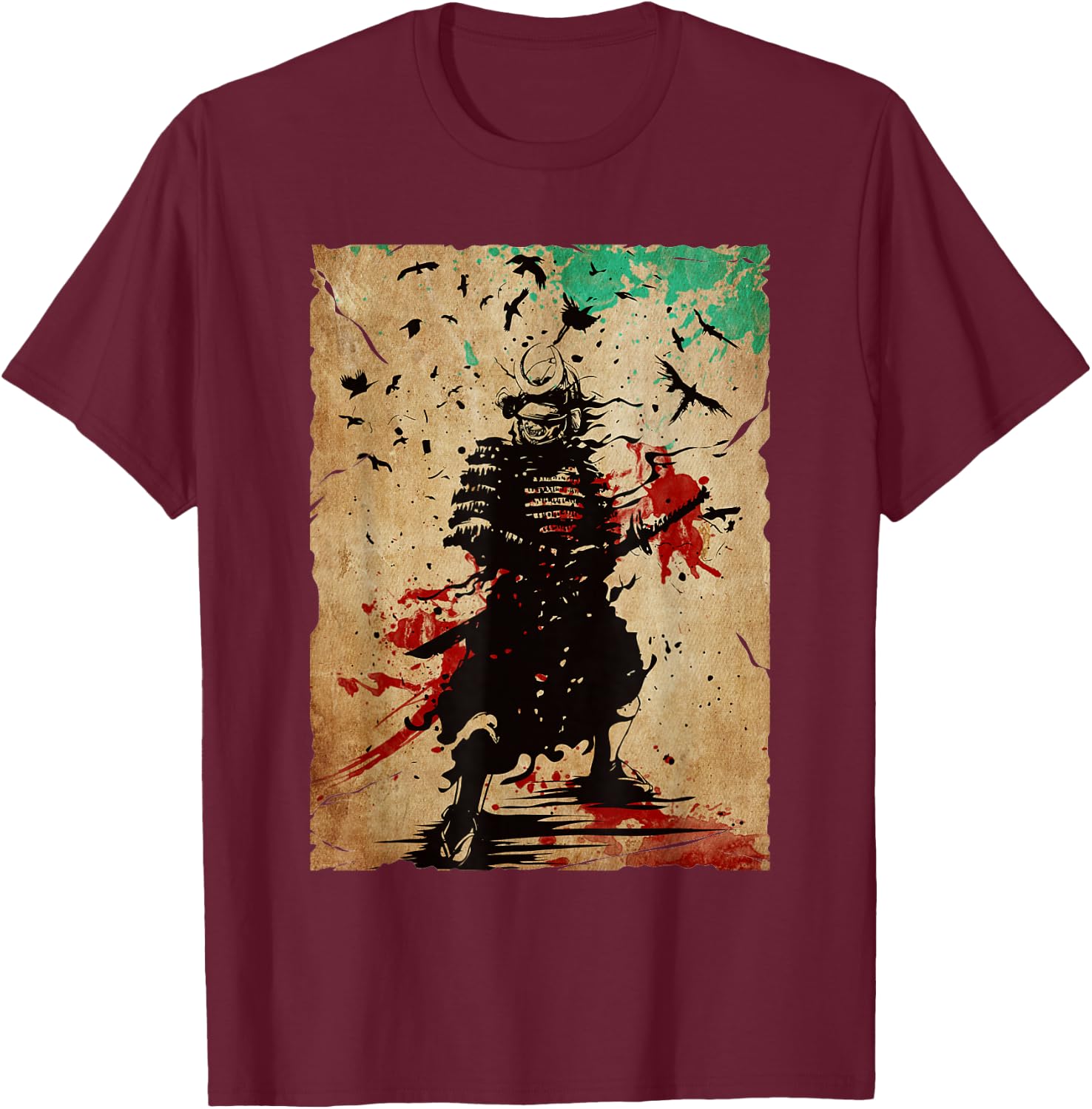 Japanese Vintage Samurai Fighter Retro Art Design T-Shirt - T-Shirt | Maroon
