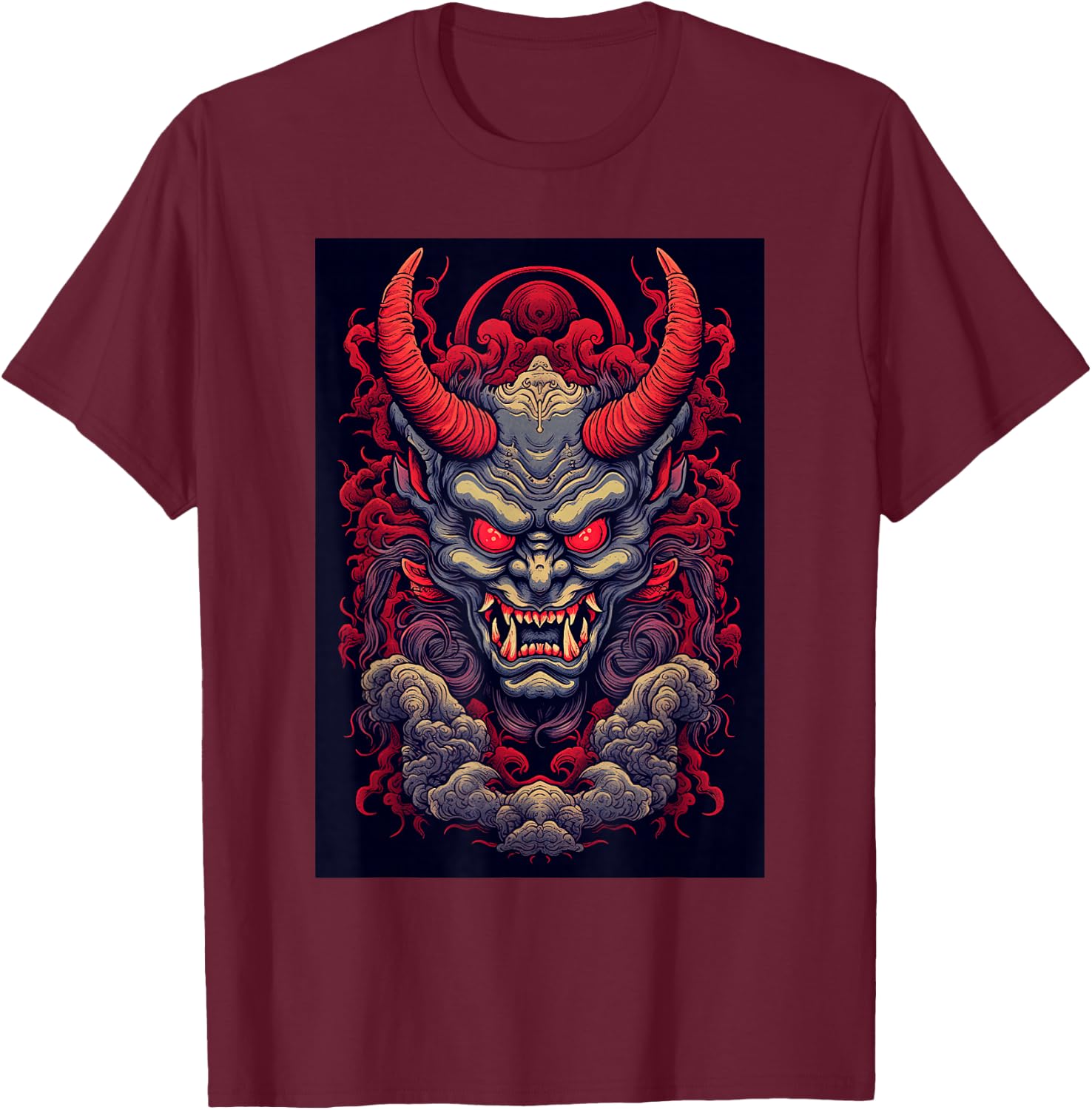 Oni Dämon Japanischer Teufel T-Shirt - T-Shirt | Maroon