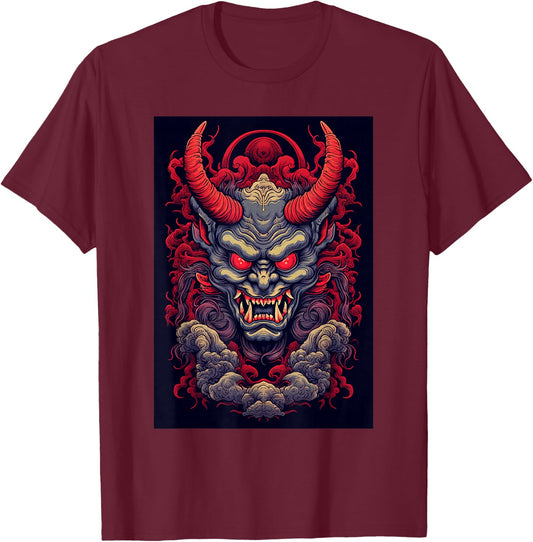 Oni Dämon Japanischer Teufel T-Shirt - T-Shirt | Maroon
