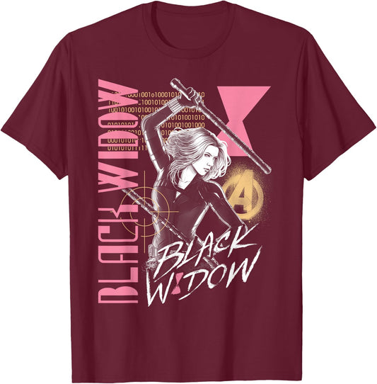 Marvel Black Widow Retro Collage T-Shirt - T-Shirt | Maroon