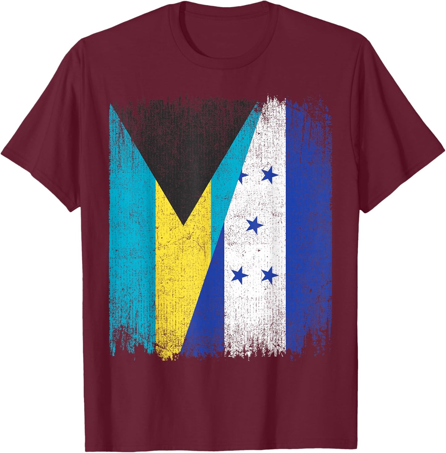 Half Bahamas Honduras Split Flag Bahamian Pride Roots T-Shirt - T-Shirt | Maroon