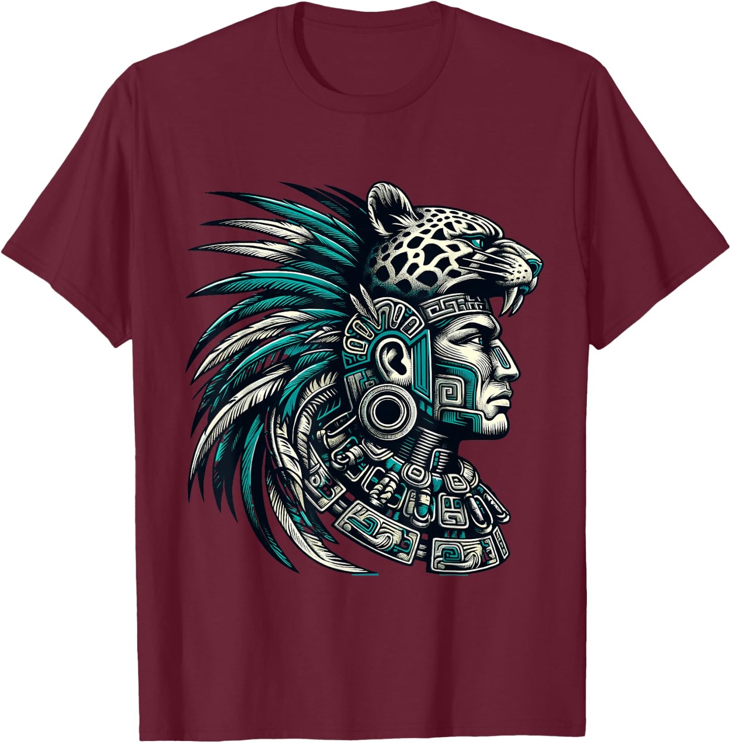 Aztec Warrior Jaguar T-Shirt - T-Shirt | Maroon
