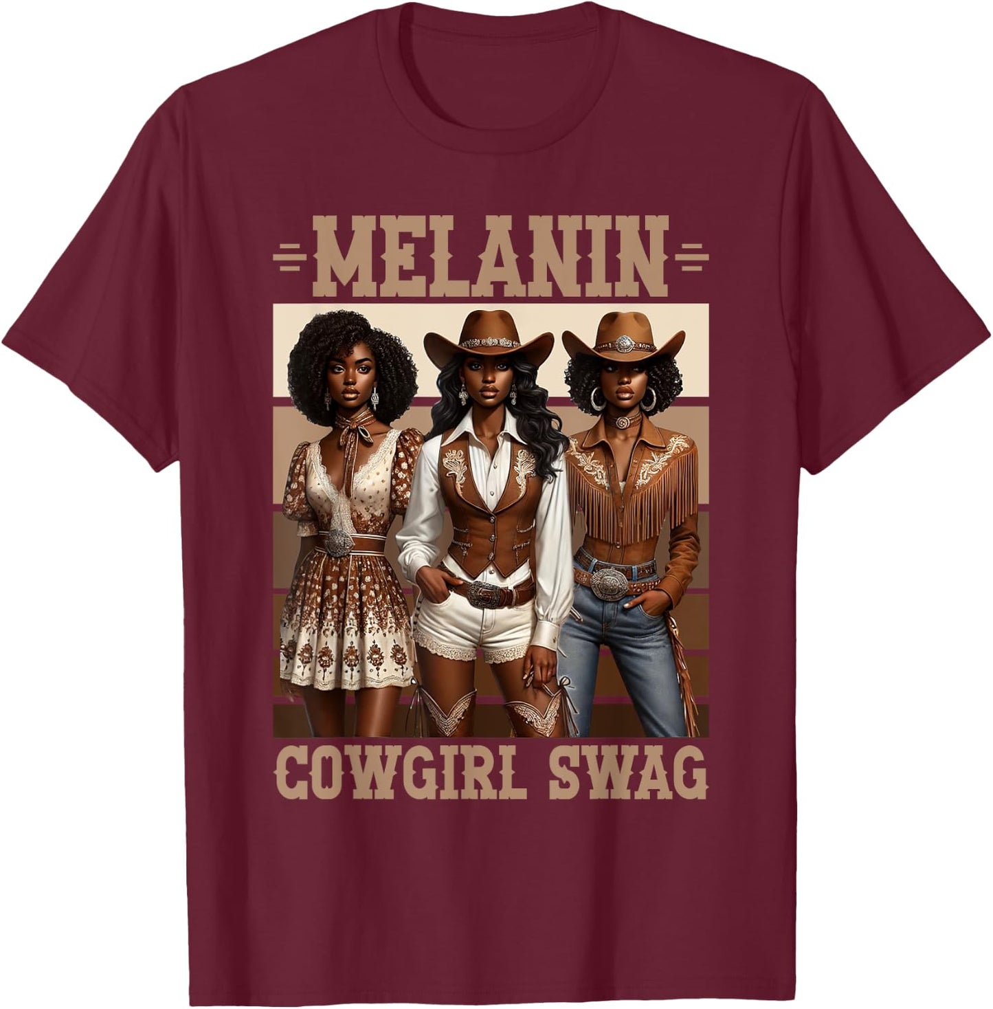 Melanin Cowgirl Swag Equestrian African American Western T-Shirt - T-Shirt | Maroon