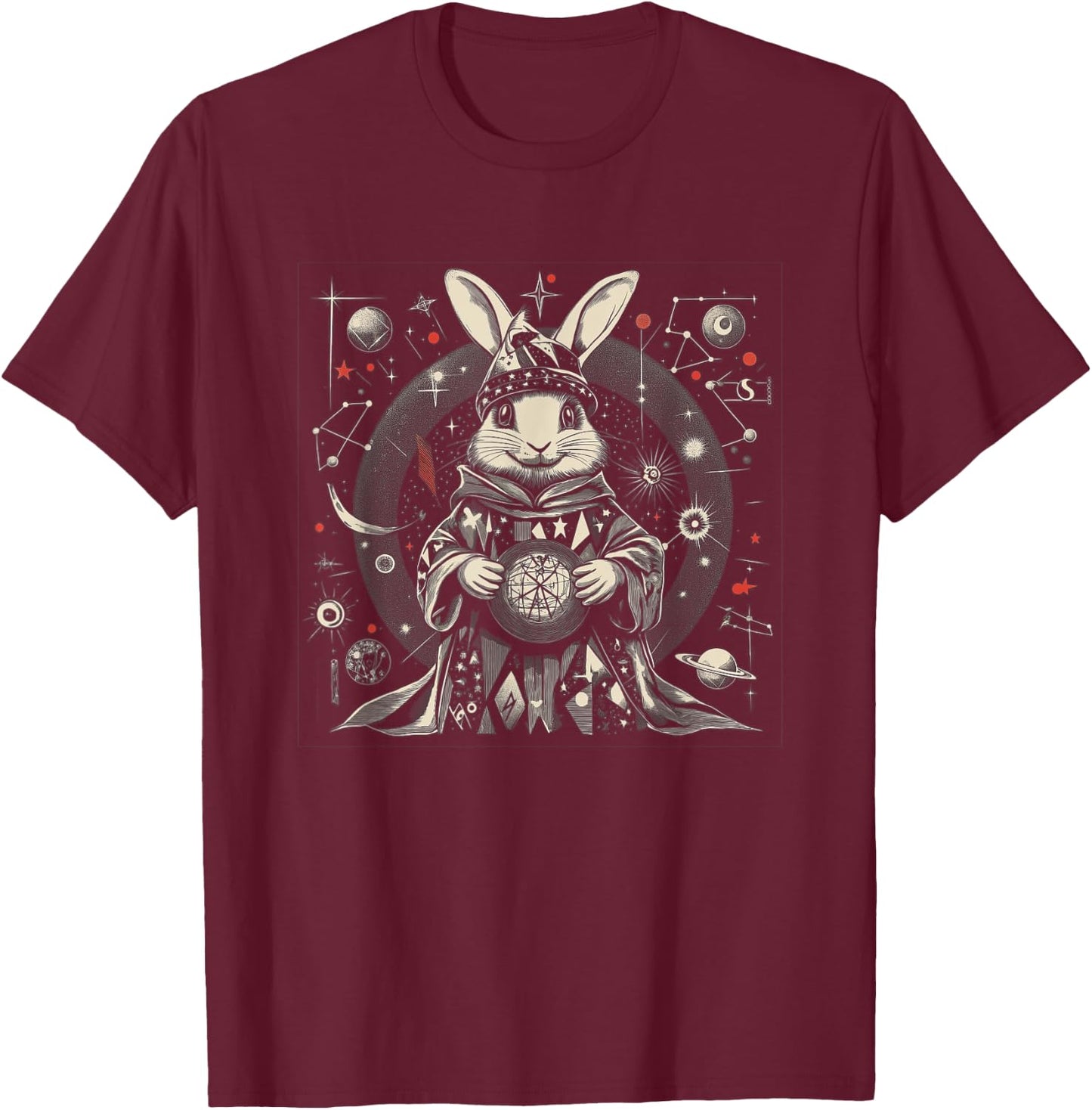 Easter Bunny Wizard Celestial Fantasy Art T-Shirt - T-Shirt | Maroon