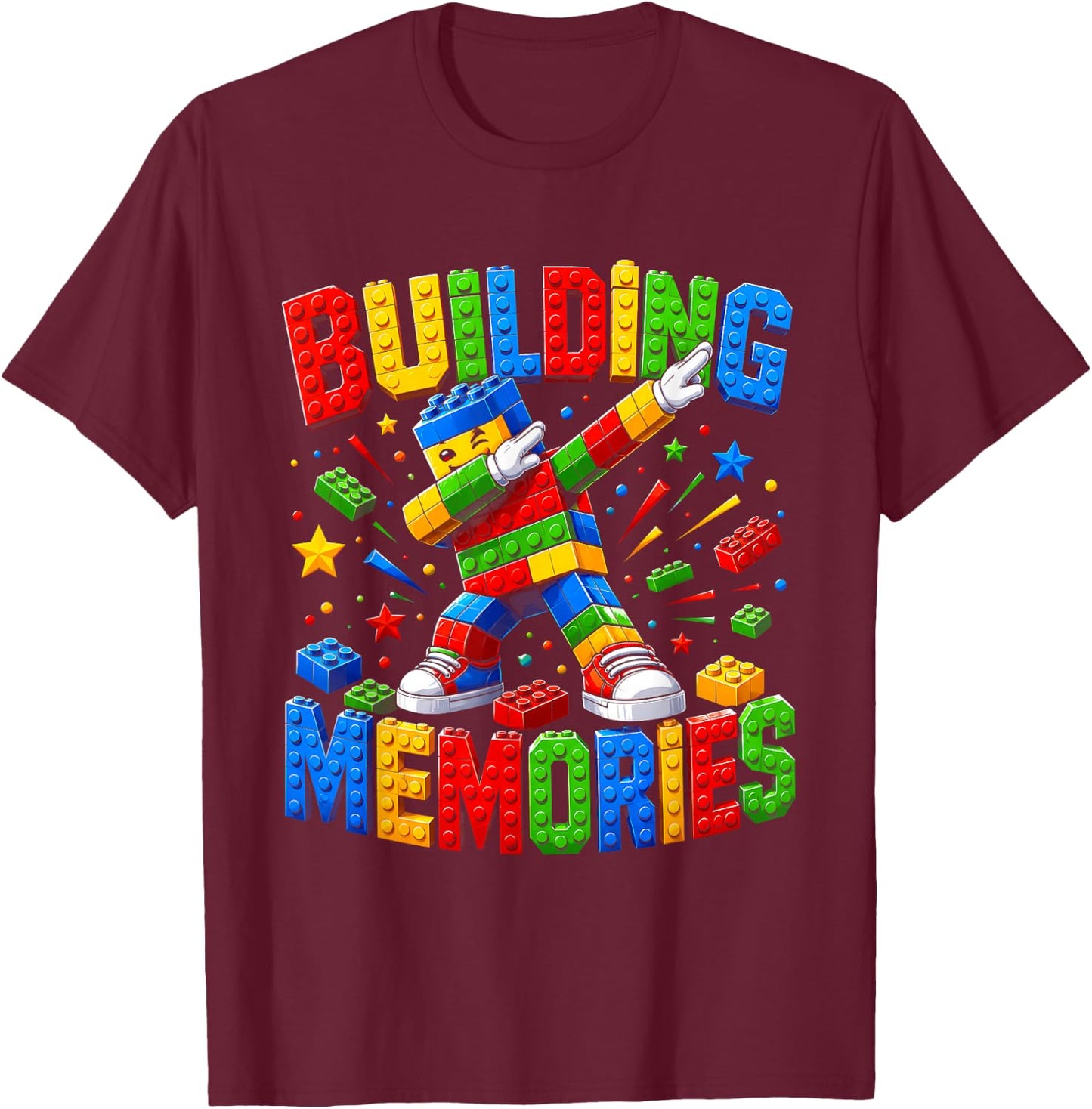 Building Memories Master Builder Dabbing Bricks Toys Blocks T-Shirt - T-Shirt | Maroon