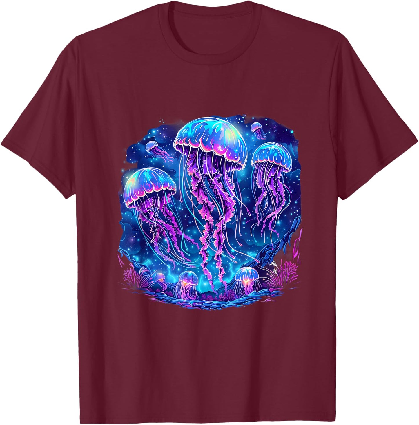 Jellyfish Sea Ocean Jellyfish Motif Artwork Marine Mammal T-Shirt - T-Shirt | Maroon