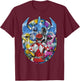 Power Rangers Stained Glass Action Pose Portrait T-Shirt - T-Shirt | Maroon
