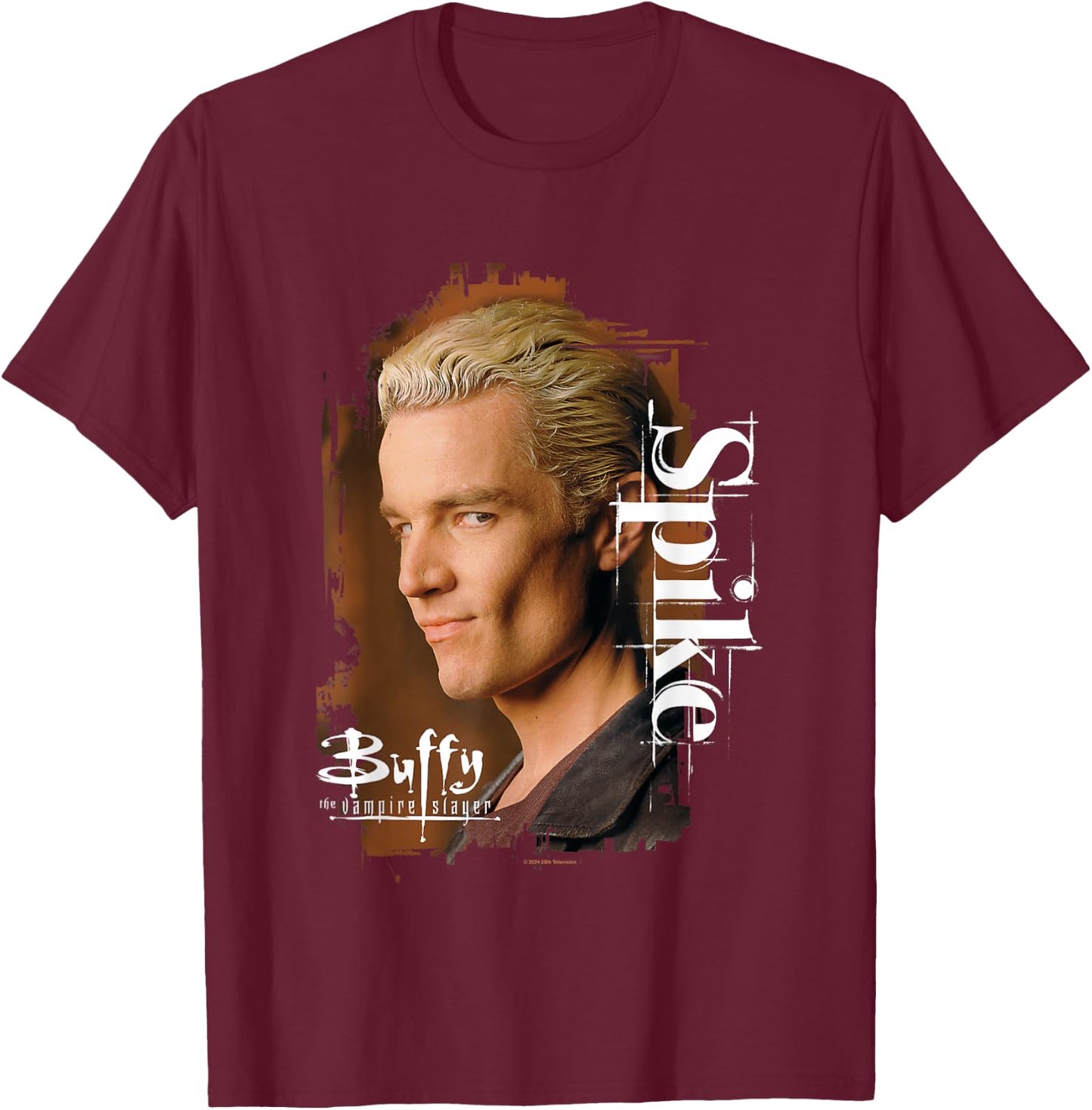 Buffy The Vampire Slayer Spike Face Closeup Vintage Poster , black T-Shirt - T-Shirt | Maroon