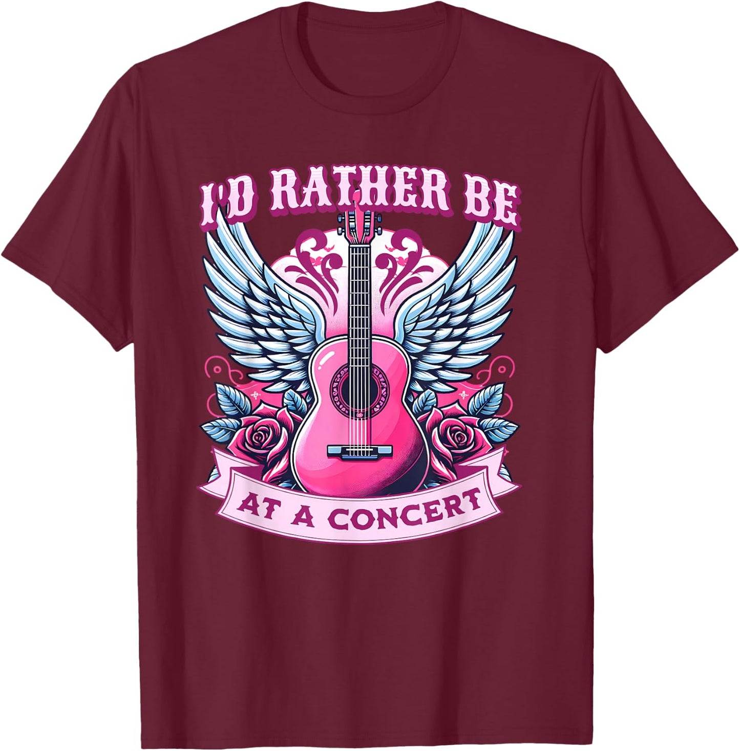 Id Rather Be At A Concert Music Lover Band Festival Guitar T-Shirt - T-Shirt | Maroon