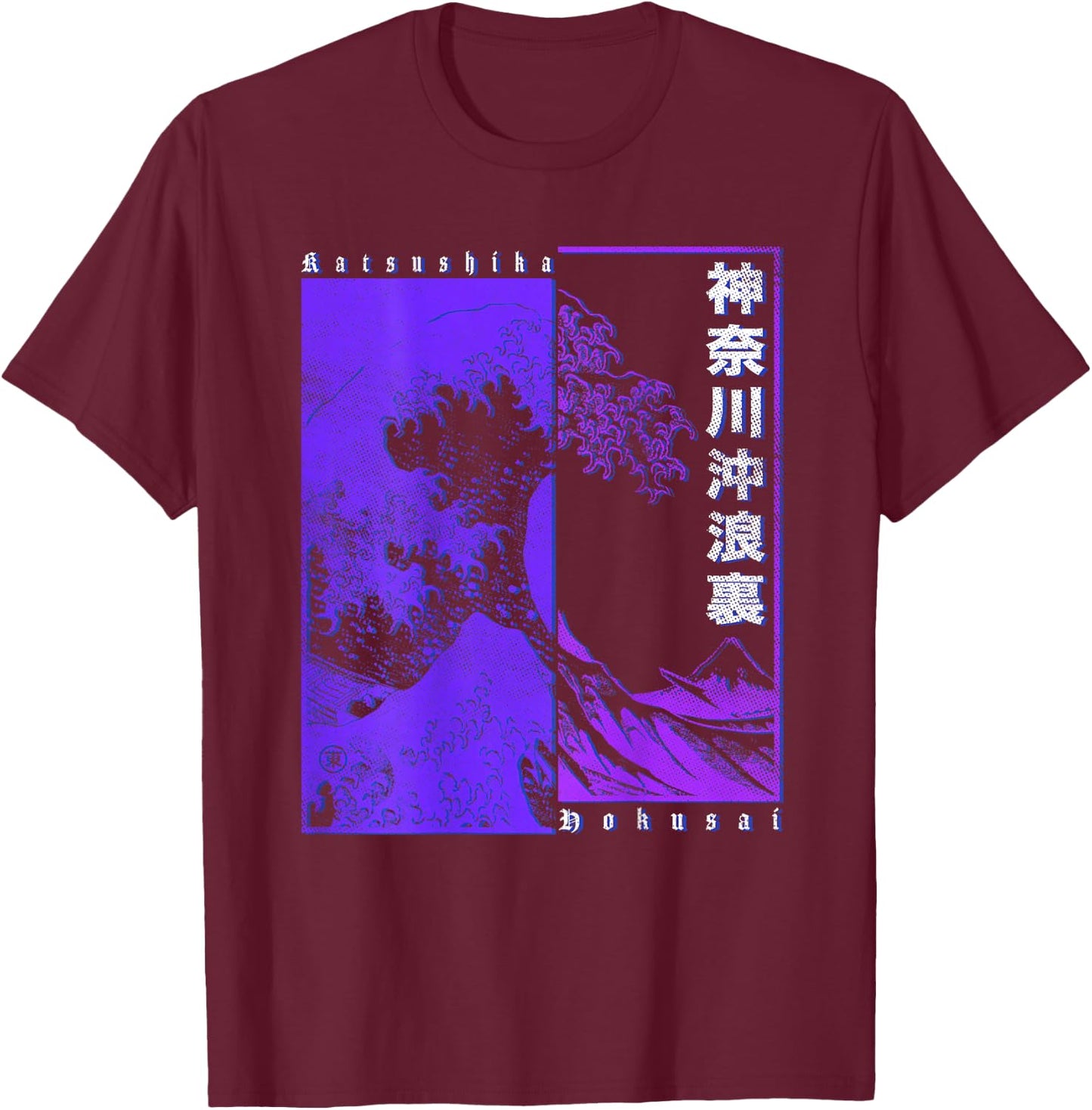 Men's Japanese Wave Japan Style The Great Wave Before Kanagawa , black T-Shirt - T-Shirt | Maroon