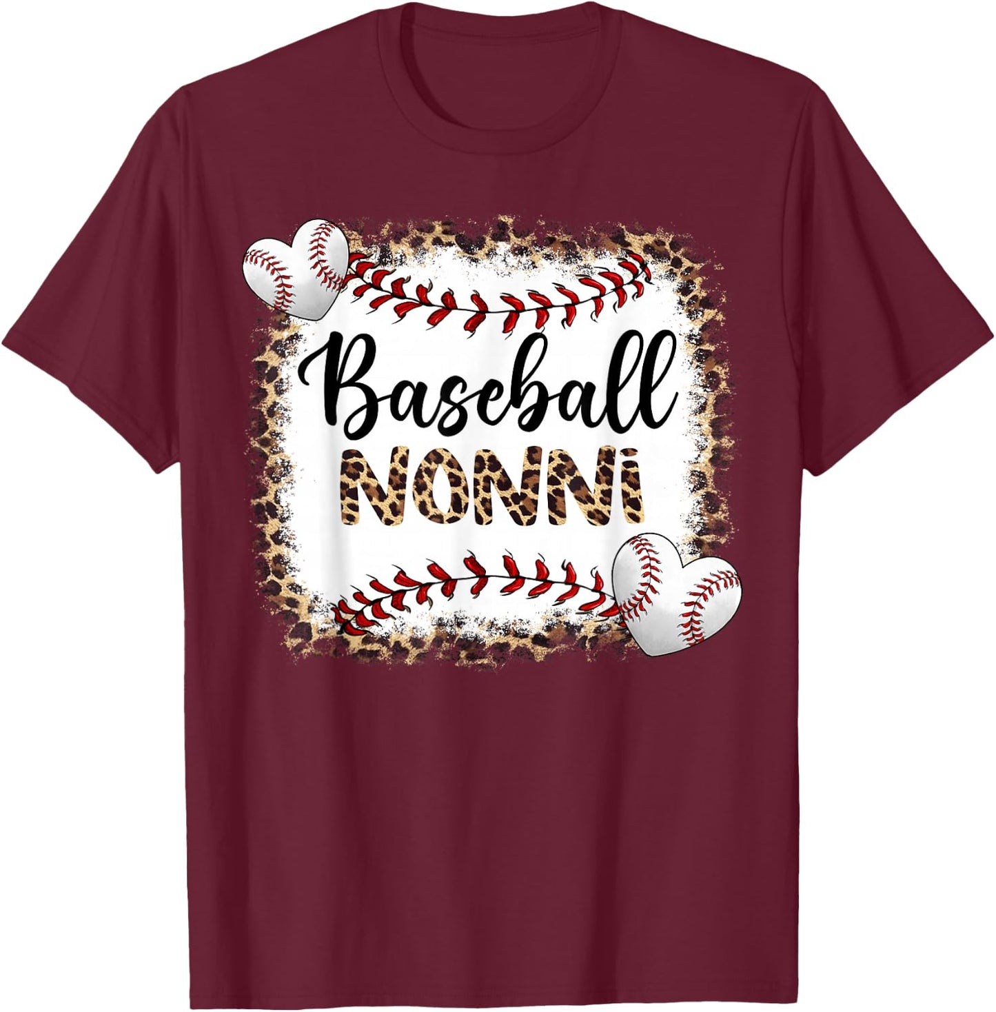 Baseball Nonni Vintage Leopard Baseball Pride T-Shirt - T-Shirt | Maroon