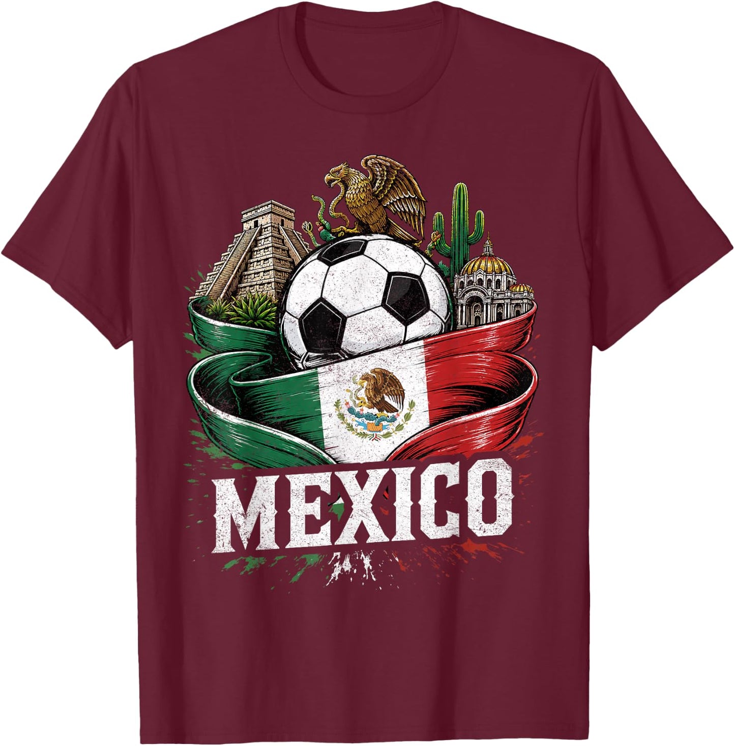 Mexico Mexican Flag Retro Vintage Pride Boys Women Men T-Shirt - T-Shirt | Maroon