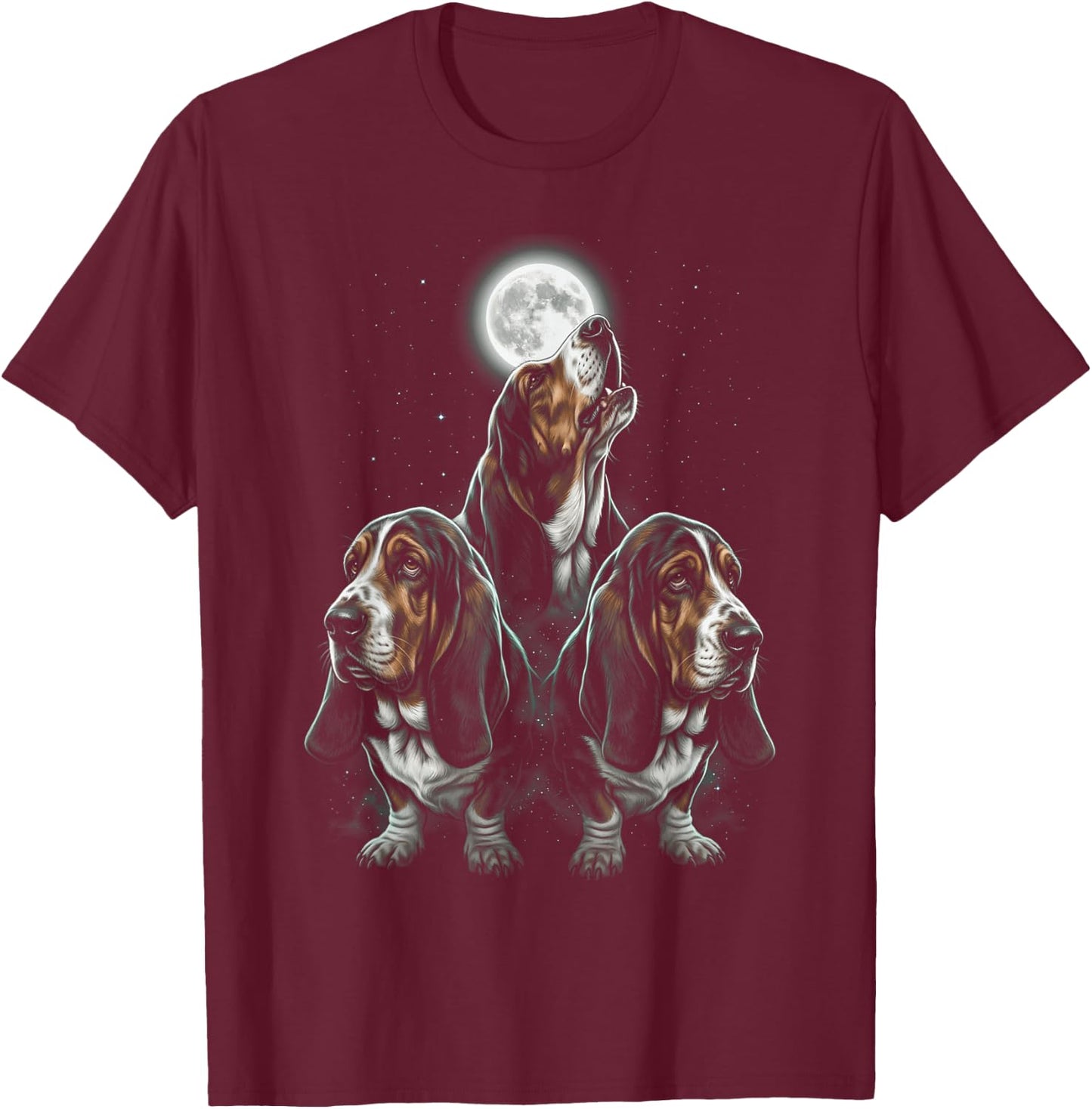 Howling At The Moon Basset Hound T-Shirt - T-Shirt | Maroon