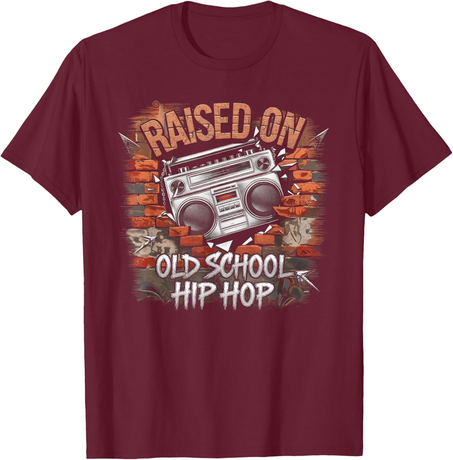 Raised ON Old School Graffiti Rap Hip HOP Cassette T-Shirt - T-Shirt | Maroon