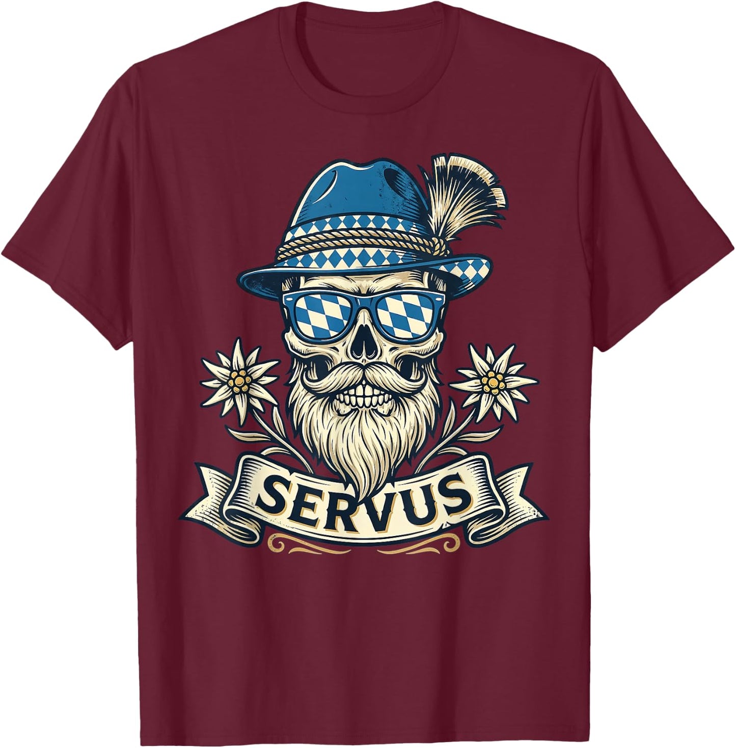 Trachten Servus Herren Trachtenshirt Bayern Bayrisch T-Shirt - T-Shirt | Maroon