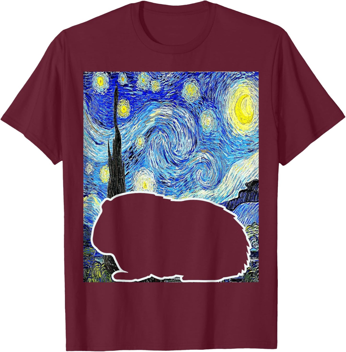 Guinea Pig Starry Night Van Gogh Guinea Pig Lover T-Shirt - T-Shirt | Maroon