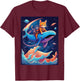 Cat Riding a Whale Fantasy Scene T-Shirt - T-Shirt | Maroon