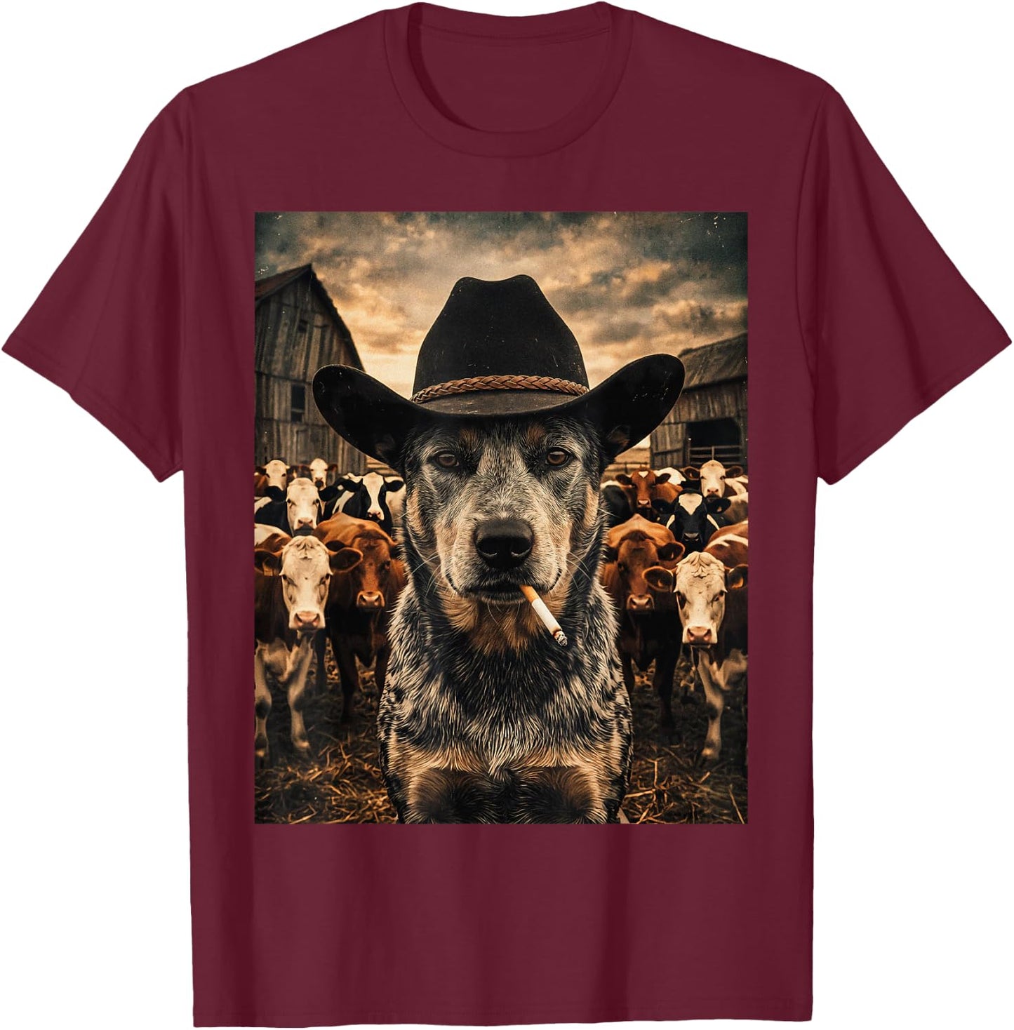 Blue Heeler Cowboy Vintage Western Ranch Farm Dog Selfie Men T-Shirt - T-Shirt | Maroon
