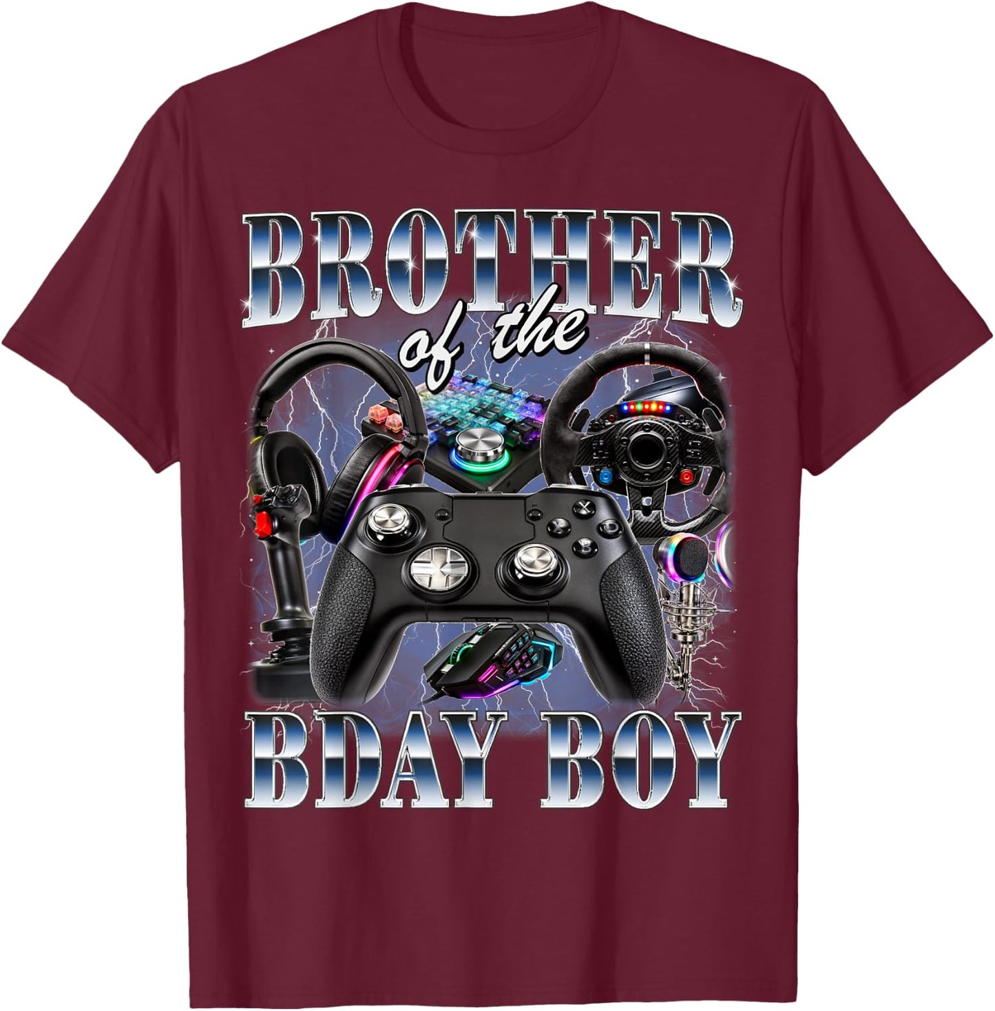 Brother of The Birthday Boy Gamer 90s Style Video Game T-Shirt - T-Shirt | Maroon