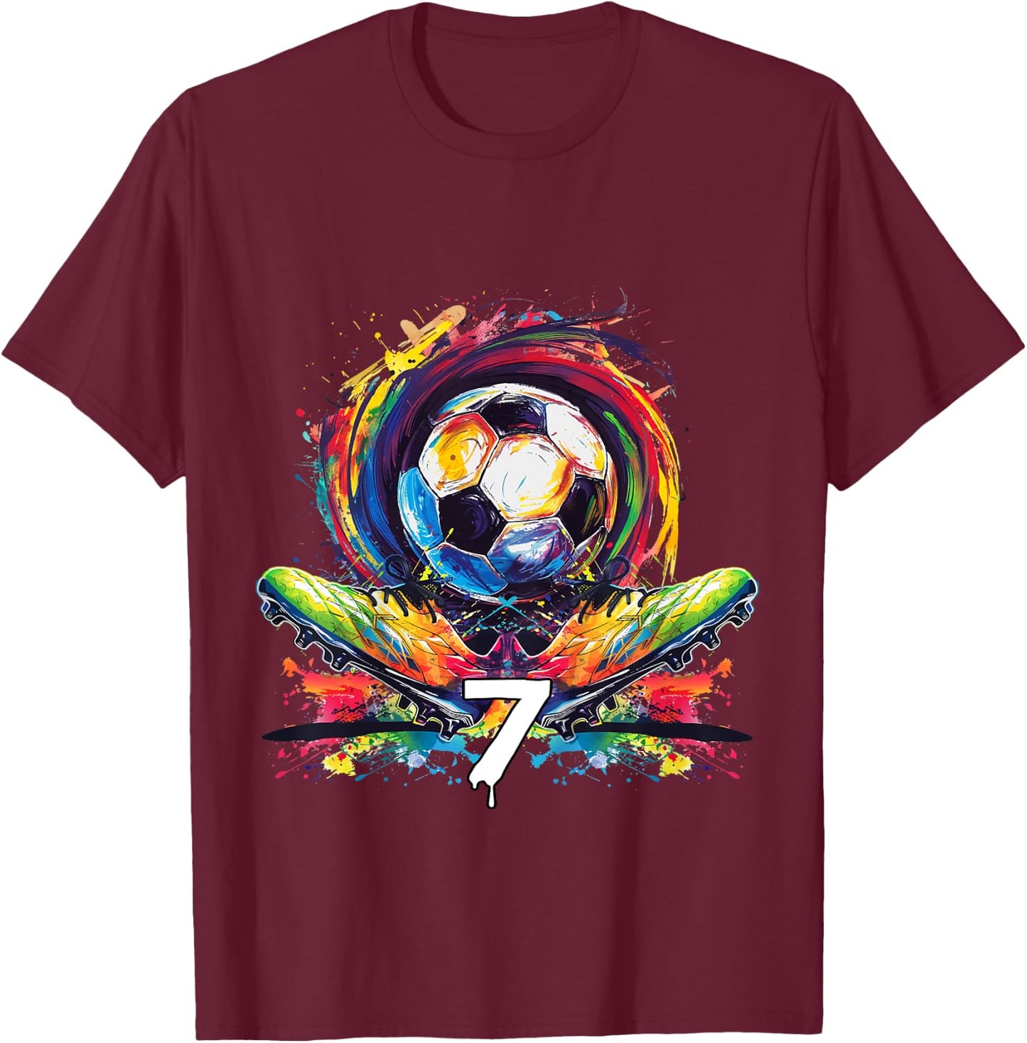 Children's 7th Birthday Boy 7 Years Football Gift , black T-Shirt - T-Shirt | Maroon