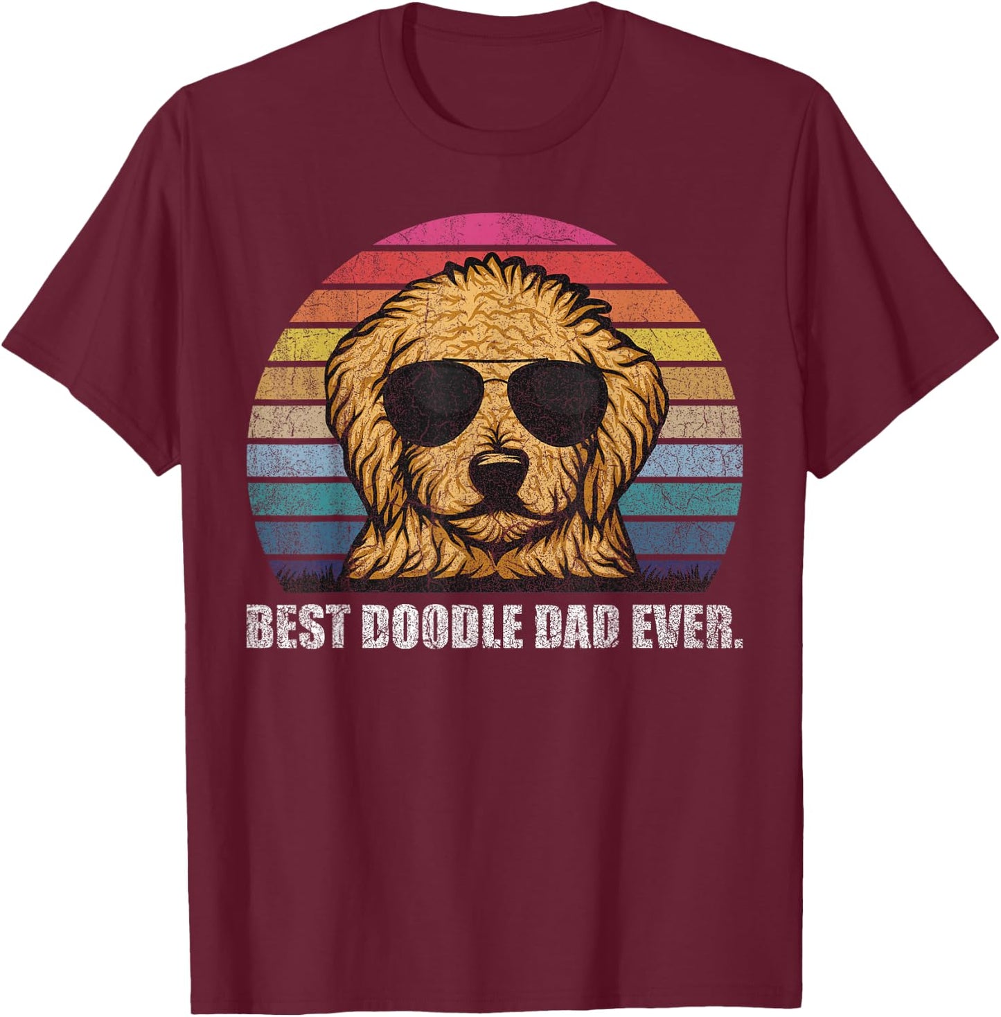 Best Doodle Dad Ever Shirt Vintage Retro Goldendoodle Dad T-Shirt - T-Shirt | Maroon