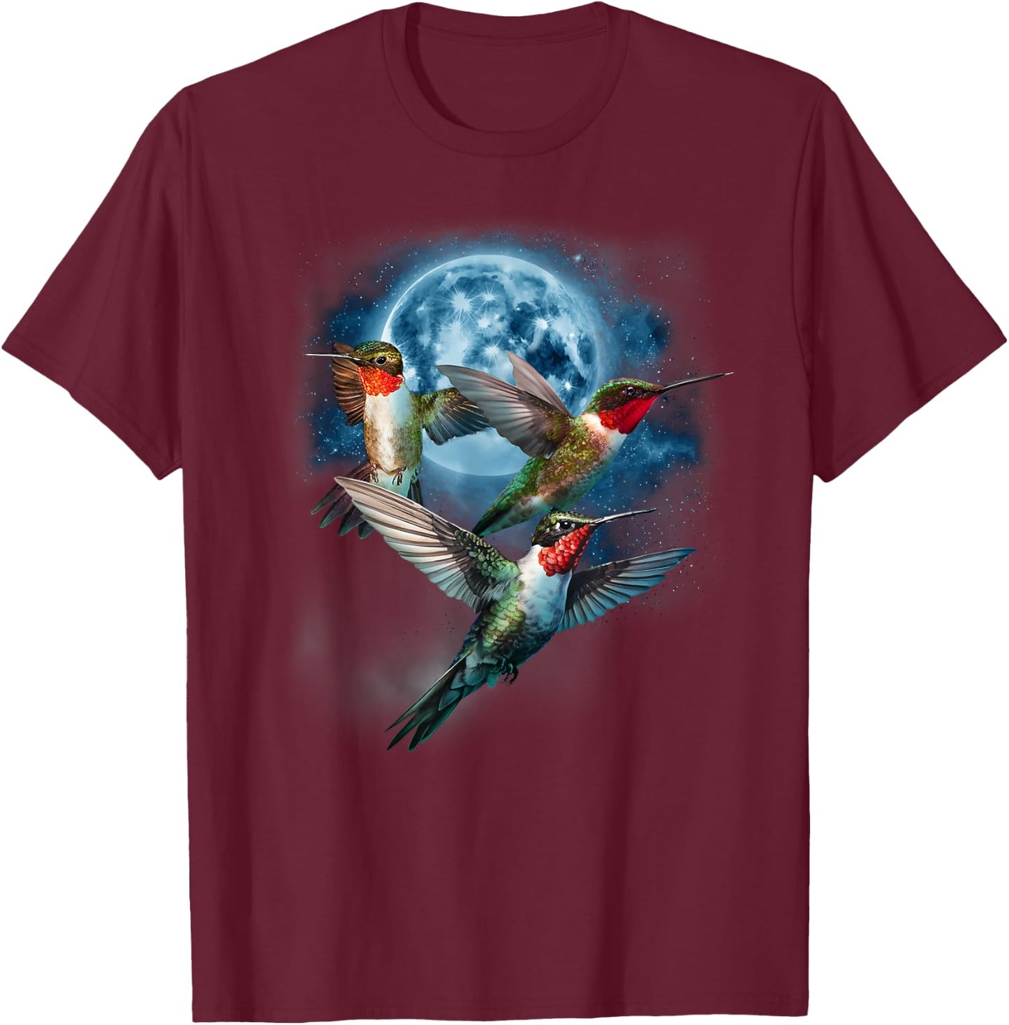Hummingbird Shirt - Howling at the Moon Hummingbird T-Shirt - T-Shirt | Maroon