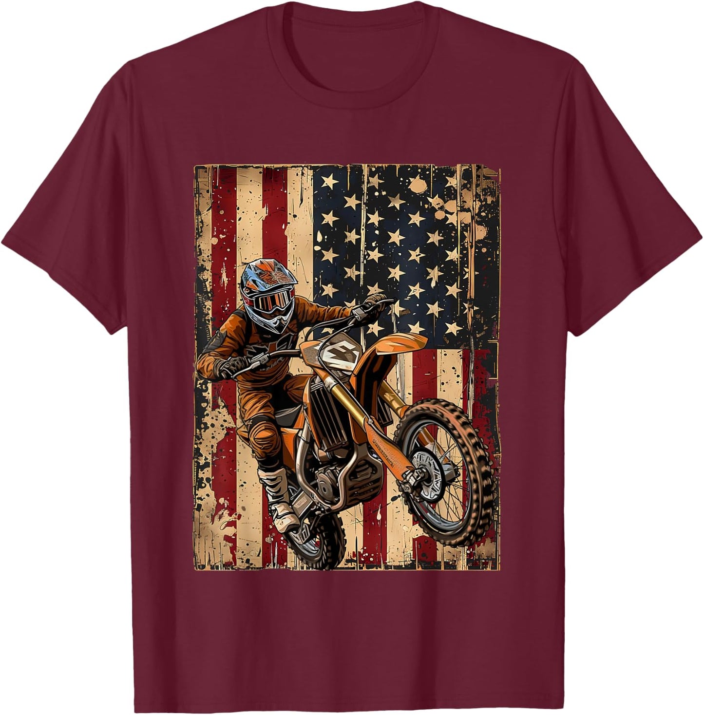 BASBO -Kids American Flag Dirt Bike Motocross T-Shirt - T-Shirt | Maroon