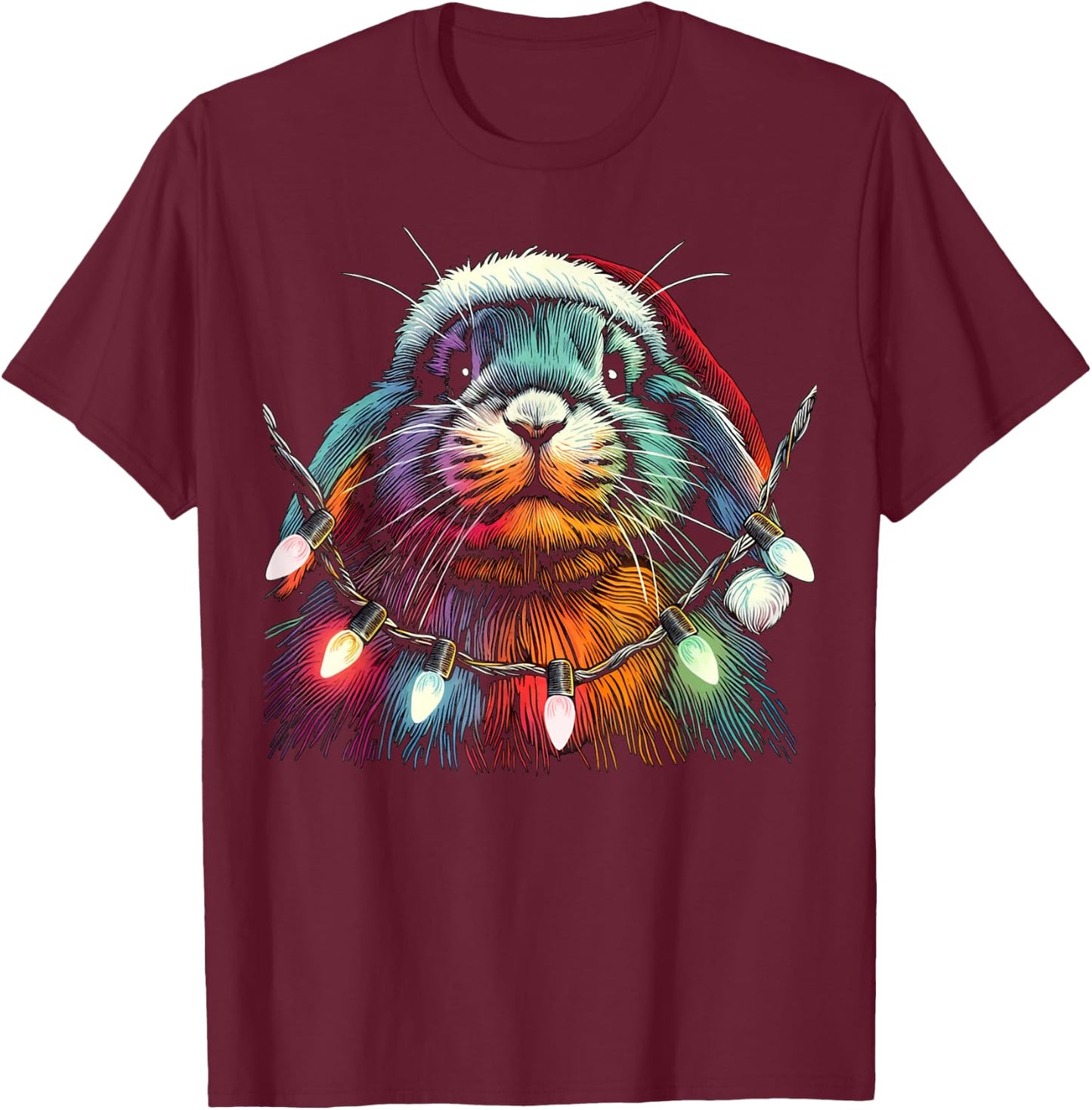 Christmas Lights: A Bunny’s Greatest Temptation Lop Rabbit T-Shirt - T-Shirt | Maroon