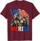 Bigfoot Merica Rock American Flag Patriotic 4th of July T-Shirt - T-Shirt | Maroon