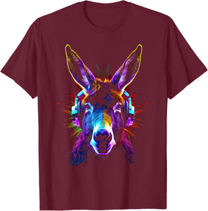 Esel Kopfhörer Tiermotiv Musik Kunst Esel T-Shirt - T-Shirt | Maroon
