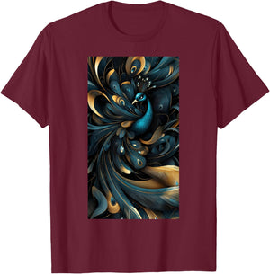 Peacock Feather Peacock art Colors Bird Abstract T-Shirt - T-Shirt | Maroon