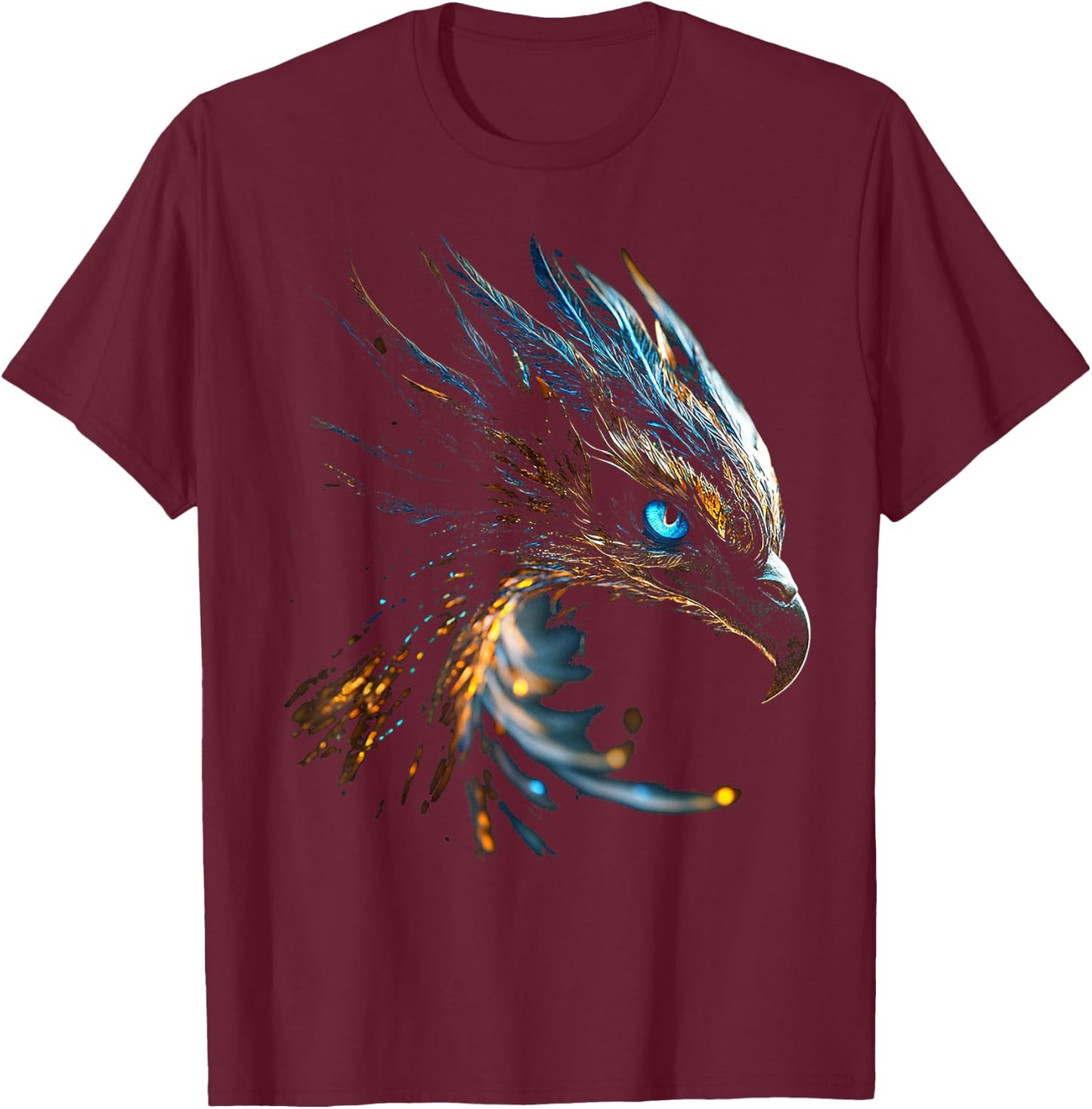 Phoenix Mythical Motif Fantasy Art Blue Eyes Phoenix , black T-Shirt - T-Shirt | Maroon