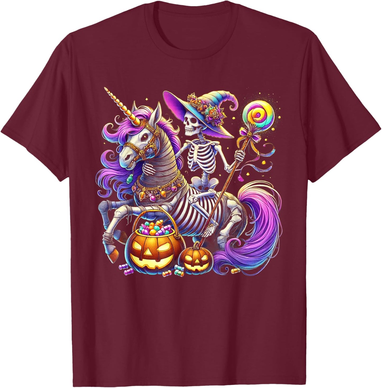 Skeleton Riding Skeleton Unicorn Halloween Costume T-Shirt - T-Shirt | Maroon