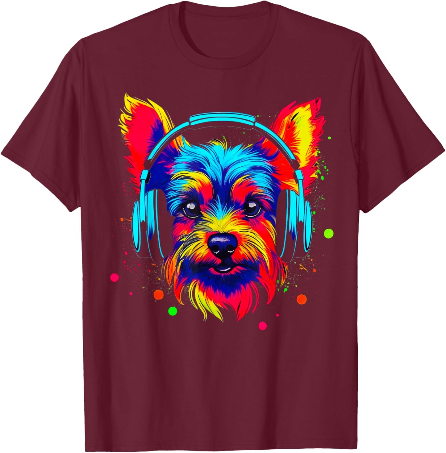 Yorkie Dog Yorkshire Terrier DJ T-Shirt - T-Shirt | Maroon