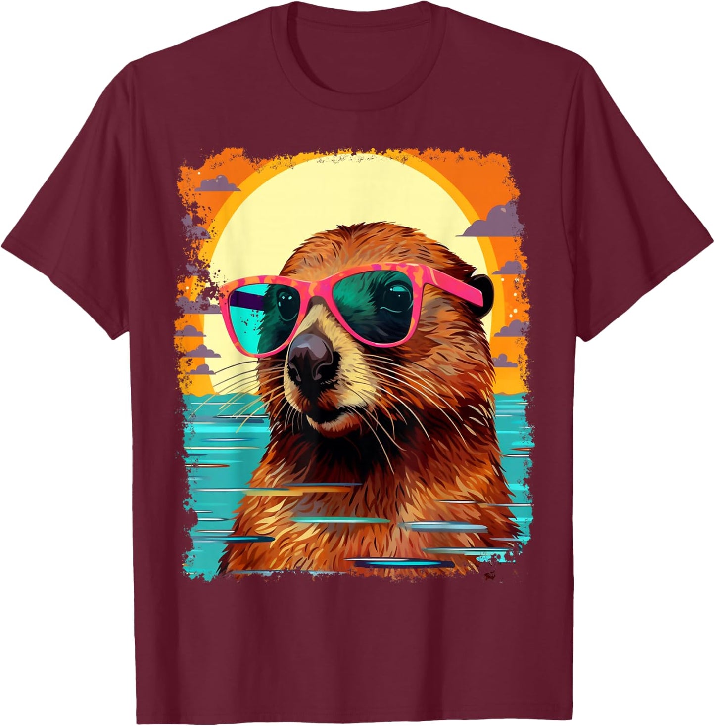 Pop Art Colorful Hawaiian Beaver T-Shirt - T-Shirt | Maroon