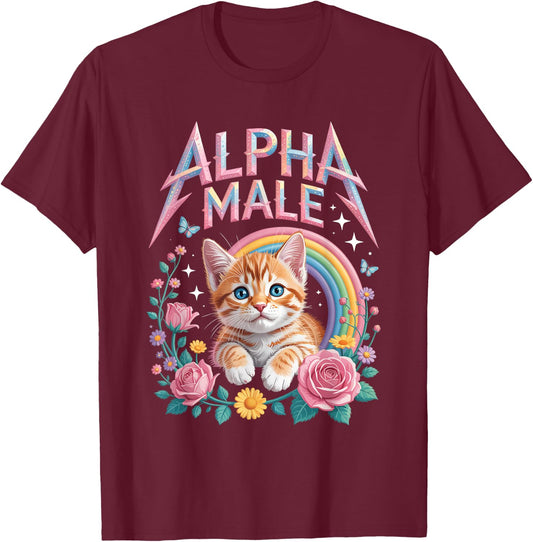 Alpha a Male Ingwer Kätzchen Regenbogen Blumen Kitty Katzenliebhaber T-Shirt - T-Shirt | Maroon