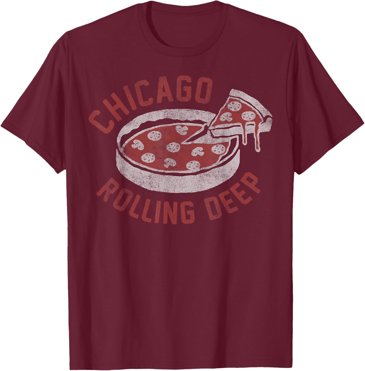 Chicago Rolling Deep Dish Pizza Vintage T-Shirt - T-Shirt | Maroon