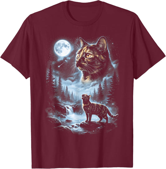 Vintage Tortoiseshell Cat Howling to The Moon T-Shirt - T-Shirt | Maroon