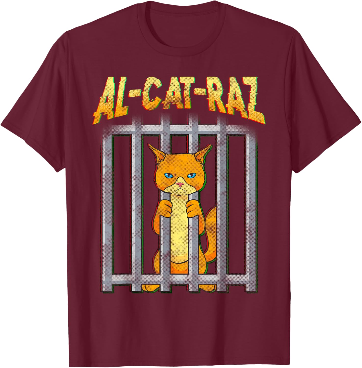 AL CAT RAZ Alcatraz Cat in Prison Behind Bars Funny Women T-Shirt - T-Shirt | Maroon