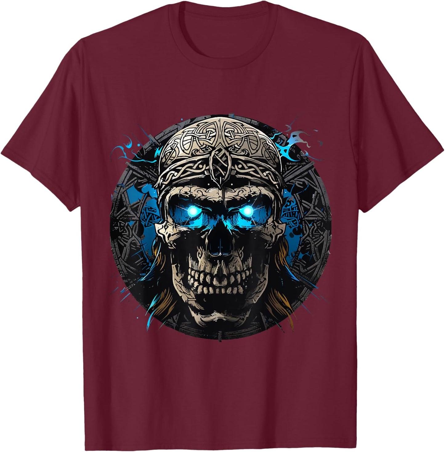 Viking Skull Valhalla Celten Nordmann Skull Vikings , Black, S T-Shirt - T-Shirt | Maroon