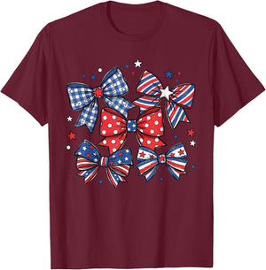 Red White and Blue Patriotic Shirts , USA Flag Bows T-Shirt - T-Shirt | Maroon